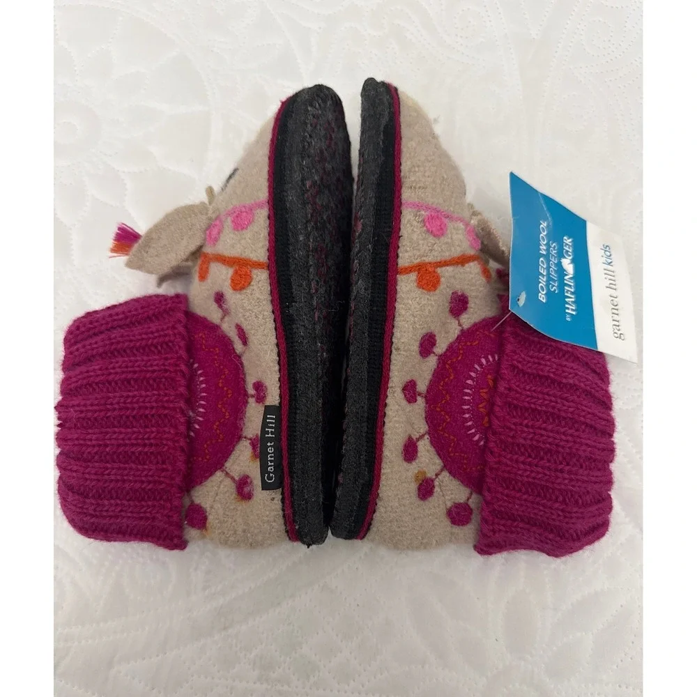 Garnet Hill Alpaca Boiled Wool Slipper Boots by Haflinger Tan Pink Kids 12 NEW
